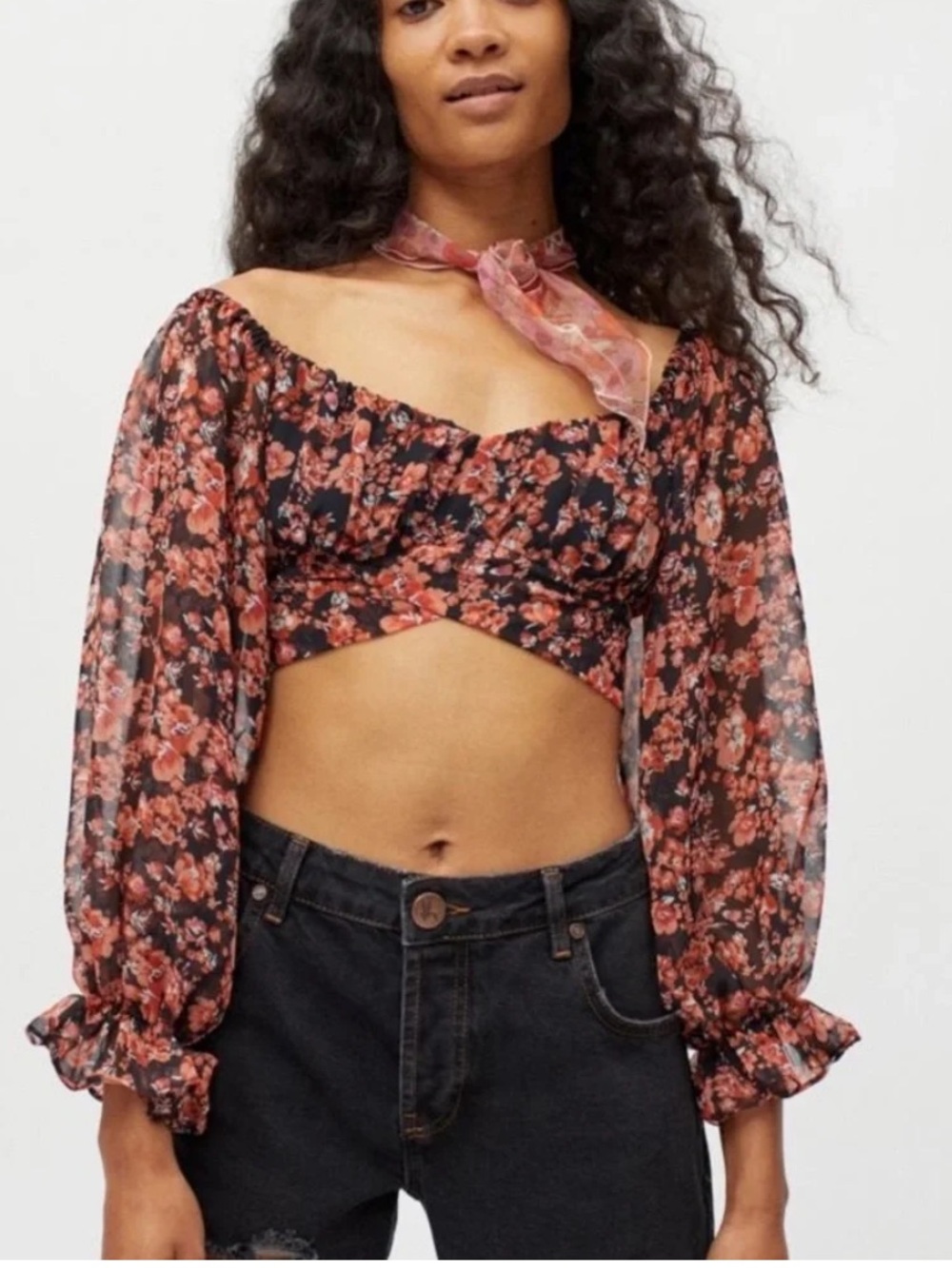 Kiss The Sky Floral Tie-Back Cropped Top